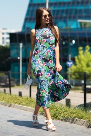 Rochie lungă cu model tropical R406